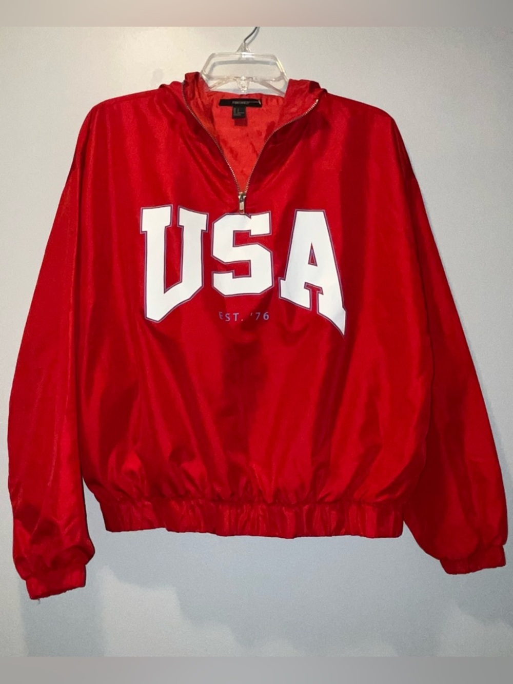 USA Forever 21 Vibrant Red Half Zip Pullover Windbreaker Jacket - Size Small